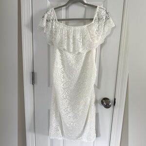 White Laced Off Shoulder Fitted Maternity Dress